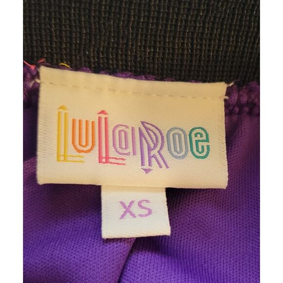 NWT LuLaRoe LOLA Midi Skirt Lined Size XS Black Band Multicolored Print Hearts - Picture 4 of 6